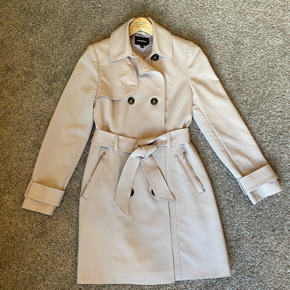 Express Double Breasted Trench Coat, Light Pink, Size XS - Picture 4 of 6